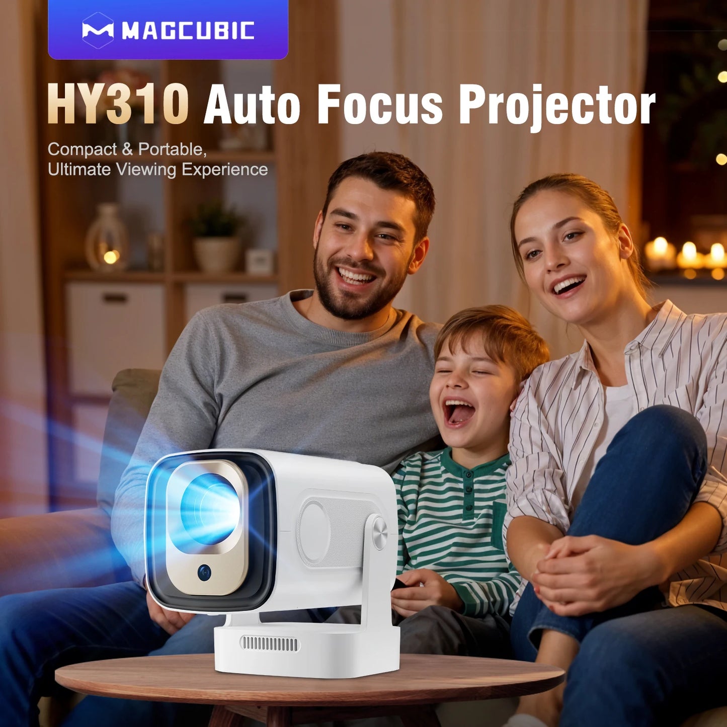 Magcubic HY310 Auto Focus Projector 1080P Native 4K 330ANSI Android 11 WiFi6 BT5.4 Mini Outdoor Movie Projector with Air Mouse