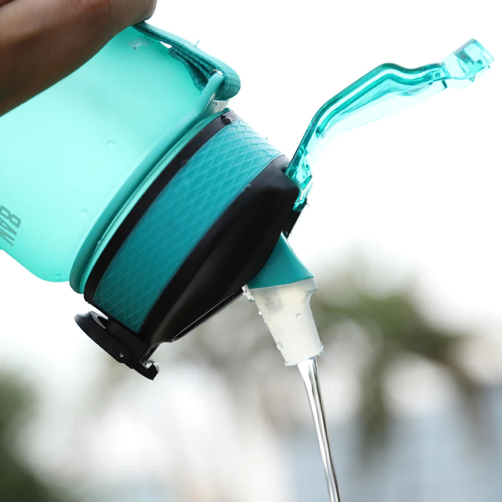 1000Ml Sports Water Bottle With Straw Time Marker Outdoor Camping