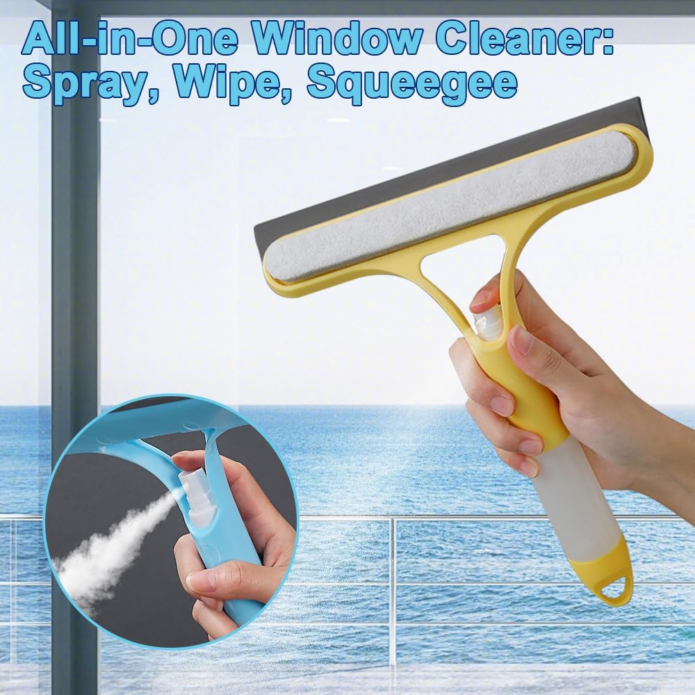 3 in 1 Window Cleaning Squeegee Multi Function Glass Mirror Wiper with Spray Bottle Microfiber Scrub Household Car Cleaner Tools