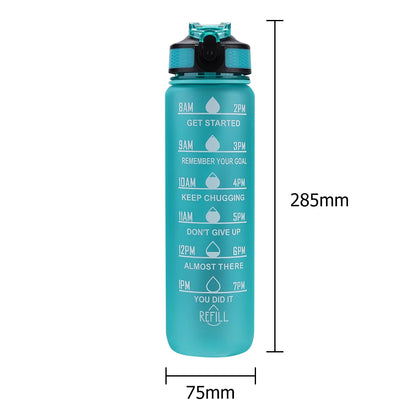 1000Ml Sports Water Bottle With Straw Time Marker Outdoor Camping
