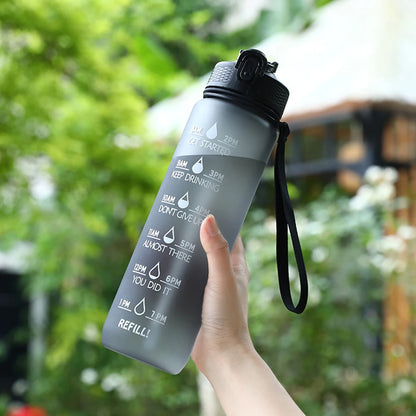 1000Ml Sports Water Bottle With Straw Time Marker Outdoor Camping